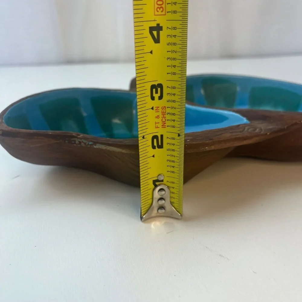 California Pottery Nut Candy Dish MCM Vintage Mod Art Deco Blue and Green USA 60